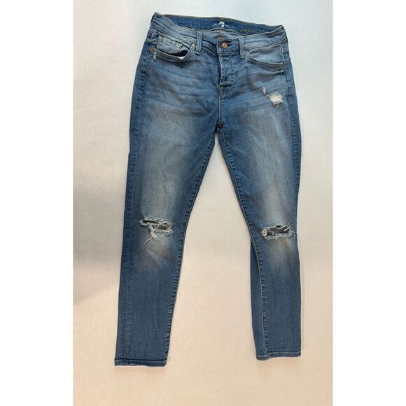 7 for all Mankind Josefina Skinny Boyfriend Jeans Distressed  Button-Fly Size 26 - Picture 1 of 9